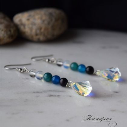 обеци от естествени камъни "Син блясък"